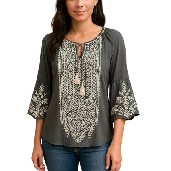 Johnny Was Workshop Luana Silk Peasant Blouse - Picture 1 of 16